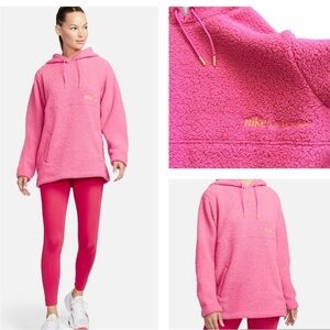 Nike Fuzzy Therma-fit Sherpa Pink Oversized Hoodie Sweater size Small